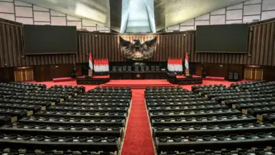 Ilustrasi. Ruang sidang DPR saat tidak ada aktivitas.
