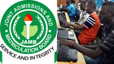 Jamb logo and foto of Students wey dey write exam