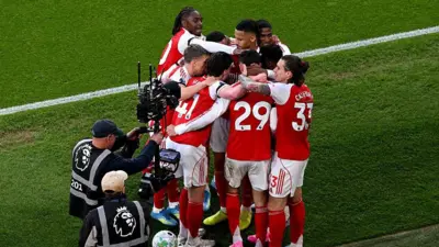 Kai Havertz of Arsenal celebrates scoring his team's first goal with teammates during the Premier League match between Arsenal and Burnle