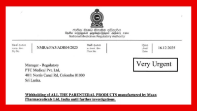 නික්ෂේපණයේ කාණ්ඩ 4ක් මෙරට රෝහල් තුළ රෝගීන්ට ලබා දීම සහ පුද්ගලික ඖෂධ සැල් තුළ විකිණීම අත්හිටුවන ලෙස ජාතික ඖෂධ නියාමන අධිකාරිය විසින් දෙසැම්බර් 12 වෙනිදා "ඉතා හදිසි" ලේබලය යටතේ නිකුත් කර ඇති ලිපියකින් දැනුම් දී තිබේ.