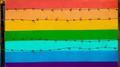 rainbow flag and barbed wire