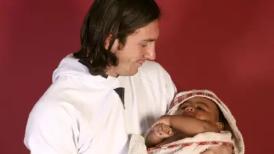 Lamine Yamal as a baby with Lionel Messi in 2007