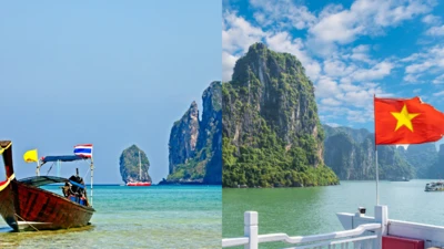 Đảo Koh Phi Phi của Thái Lan (trái) và Vịnh Hạ Long của Việt Nam