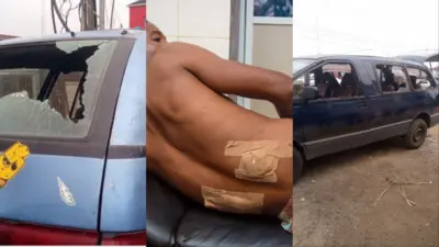 Awọn ọkọ to bajẹ lasiko ikọlu naa ati eeyan kan to fara gbọgbẹ lẹyin.