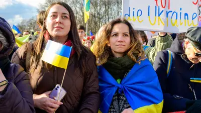 Berlin stands in solidarity with Ukraine, remembering the events of two years ago when the war started. On Saturday, 24 February 2024, a demonstration is held because of the 2nd anniversary of the Russian invasion of Ukraine in front of the Brandenburger Gateat Platz des 18