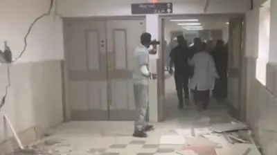Destruction in hospital corridor 