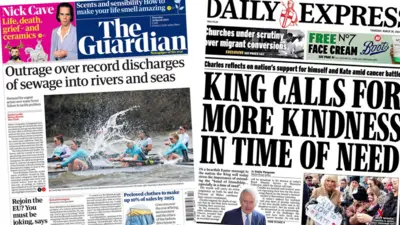 Front pages of Guardian and Daily Express