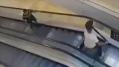 Mr Guerot wielding a bollard in confrontation with the killer Joel Cauchi