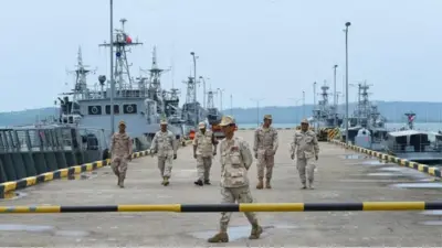 柬埔寨海军人员在泰国湾的云壤海军基地巡逻