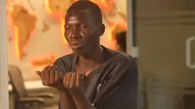 23-year-old Wasiu Rasheed sidon inside BBC studio for Lagos 