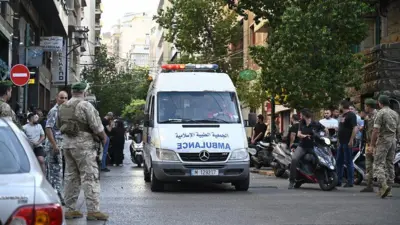 An ambulance heading towards area of the blasts