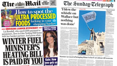 The headline in the Mail on Sunday reads: Winter fuel minister's heating bill is paid by you and the headline in the Sunday Telegraph reads: I blew the whistle on Wallace but nothing was done