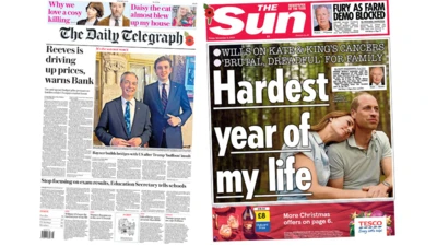 Composite image of Daily Telegraph and Sun front pages 