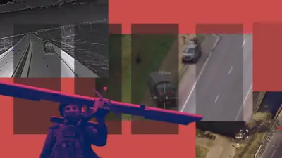 Колаж зобаження автотехніки і військового, який тримає дрон