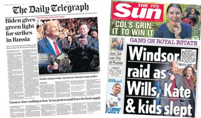 Front pages of Telegraph and Sun 