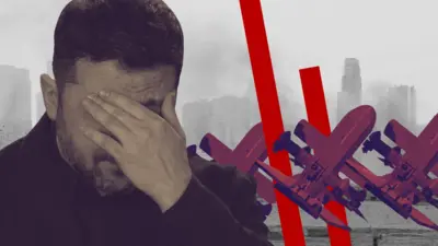 Колаж Зеленський і декілька дронів