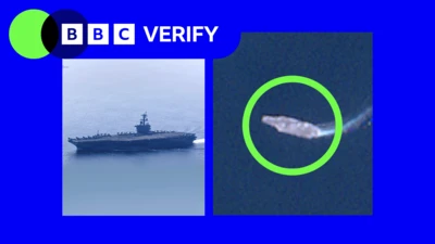 USS Abraham Lincoln in the Arabian Sea and satellite image of the aircraft carrier