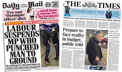 The front pages of the Daily Mail and the Times