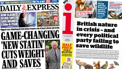 Tuesday's papers featuring the Daily Express and i newspaper