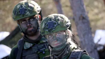 Swedish soldiers attend the NATO Multinational Brigade Latvia (MNB-LVA) led exercise Oak Resolve in Adazi military base, Latvia, 25 February 2025.