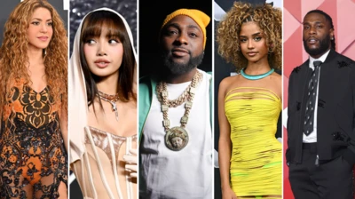 Collage foto of Shakira, Lisa, Davido, Tyla and Burna Boy.