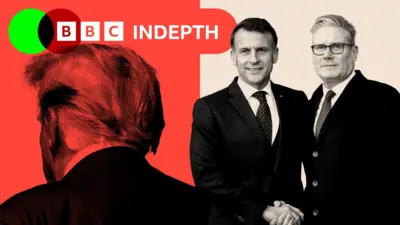 Trump on the left, Starmer and Macron on the right