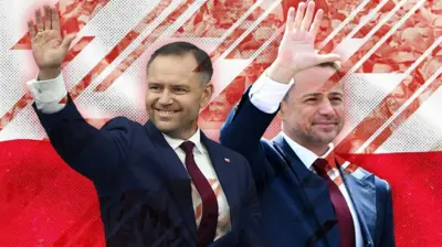 Коллаж портретных фото двух основных кандидатов в президенты Польши