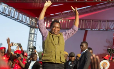 President Hakainde Hichilema wave to gree his supporters
