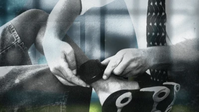 Designed graphic showing a man fitting an ankle tag to another man's leg. Electronic monitoring (known as ‘tagging’) is used in England and Wales to monitor curfews and conditions of a court or prison order.