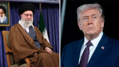 ټرمپ او خامنه‌اي په جلا دوو عکسونو کې ښکاري.