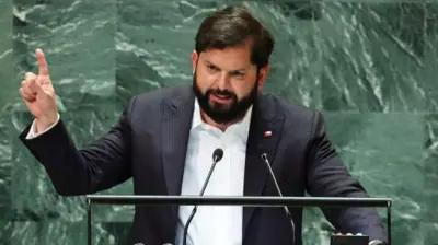 Gabriel Borich dando su discurso ante la Asamblea General de la ONU