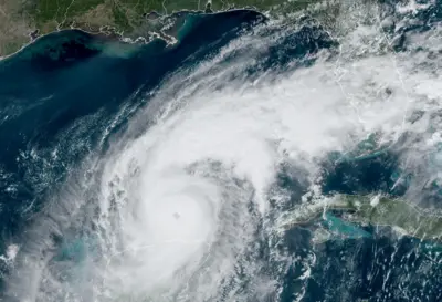 satellite image shows Hurricane Milton progressing before its expected landfall in Florida, in the Gulf of Mexico 