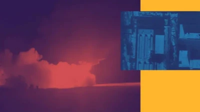 Коллаж из спутникового снимка и затемненного фото запуска ракеты ночью