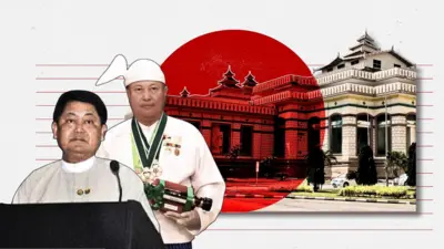 ဝန်ကြီးဟောင်းဦးတင့်ဆန်းနဲ့ သူဋ္ဌေးကြီးဦးအောင်ကိုဝင်းနဲ့ လွှတ်တော်အဆောက်အအုံတွေပုံ