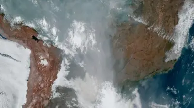 Imagen satelital muestra nubes sobre parte de Sudamérica el 12 de septiembre de 2024.