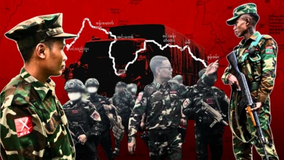 နမ့်ခင်း-မံစီ-စင်းခန်းတံတား-အင်းတော်-ဗန်းမောက်- ပင်လည်ဘူးတလျှောက်မှာ အခွန်ကောက်နေတဲ့ TNLA၊ KIA နဲ့ NUG စစ်‌‌ဒေသ အခွန်ဂိတ်တို့အတွက် သရုပ်ဖော်ပုံ