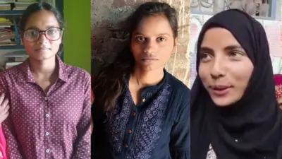 पुष्पांजलि, ख़ुशी कुमारी और सबरीन परवीन (बाएं से दाएं)