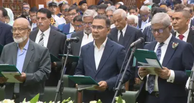 শপথ নিচ্ছেন তারেক রহমান, মির্জা ফখরুল ও খন্দকার মোশাররফ