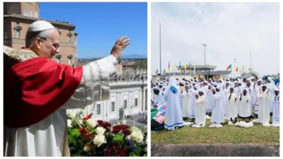 Pope Leo XIV lapa osi, o n nawọ ikini si awon eeyan Cameroon ti won waa ki i kaabọ si orilẹede naa lapa ọtun