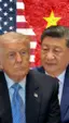 Дональд Трамп и Си Цзиньпин на фоне флагов.