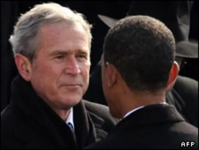 اوباما و بوش در مراسم تحلیف