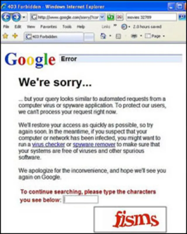 Mensagem de erro do Google (reprodução)