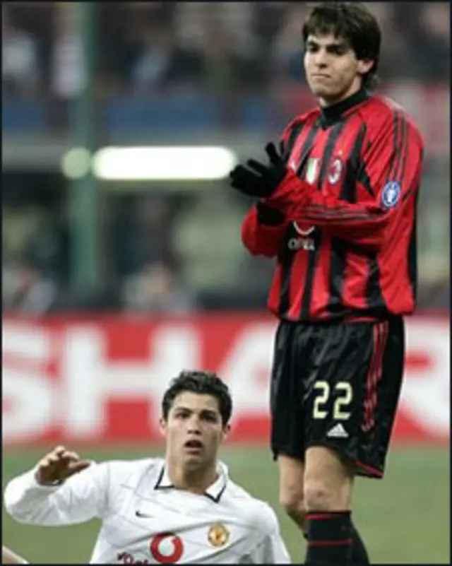 Kaka phải, đứng trong trận đấu gặp Man Utd (Getty)