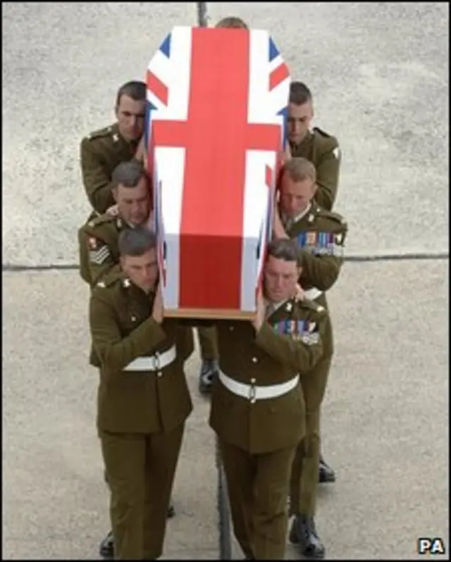 Quan tài chở thi hài lính Anh về nước