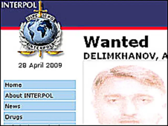 Извещение о розыске Делимханова. Фото с сайта Интерпола