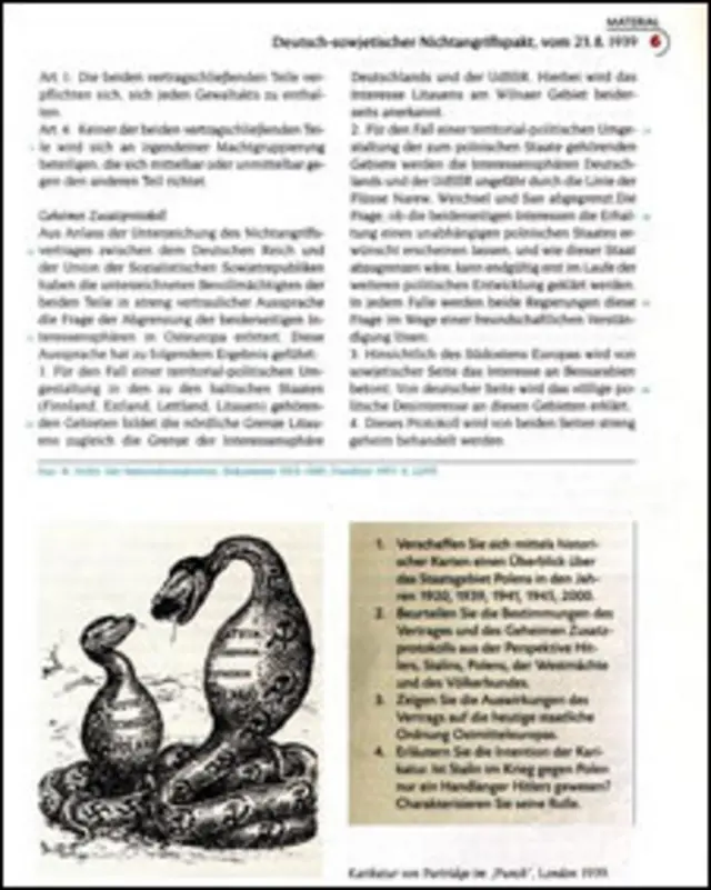 Страница немецкого учебника истории Эрнста Клетта с кариткатурой из журнала "Панч"