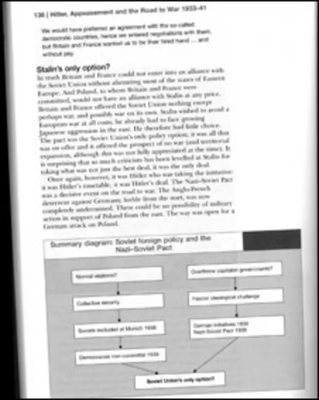 Страница британского учебника "Умиротворение Гитлдера и путь к войне"