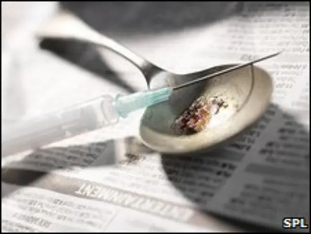 Cuchara con heroína y jeringa