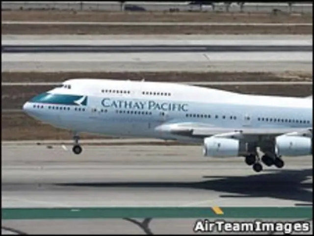 美国洛杉矶机场上的一架国泰航空波音747客机(AirTeamImages图片25/7/2009)