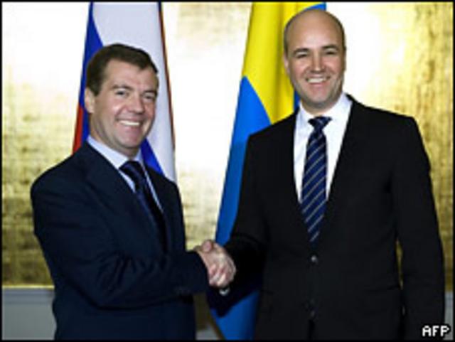 Президент России Дмитрий Медведев и премьер-министр Швеции Фредрик Рейнфельдт 